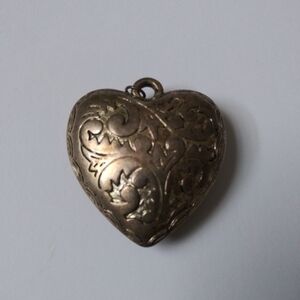 Vintage Silver Tone Filigree Puffy 3 D Heart Pendant.